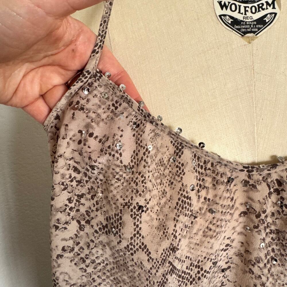 Rebecca Taylor | 100% Silk Snake Print Racer Back Tank Top with Sequins Size 2 - Picture 6 of 7